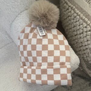 NWT Checkered Beanie with Pom Pom